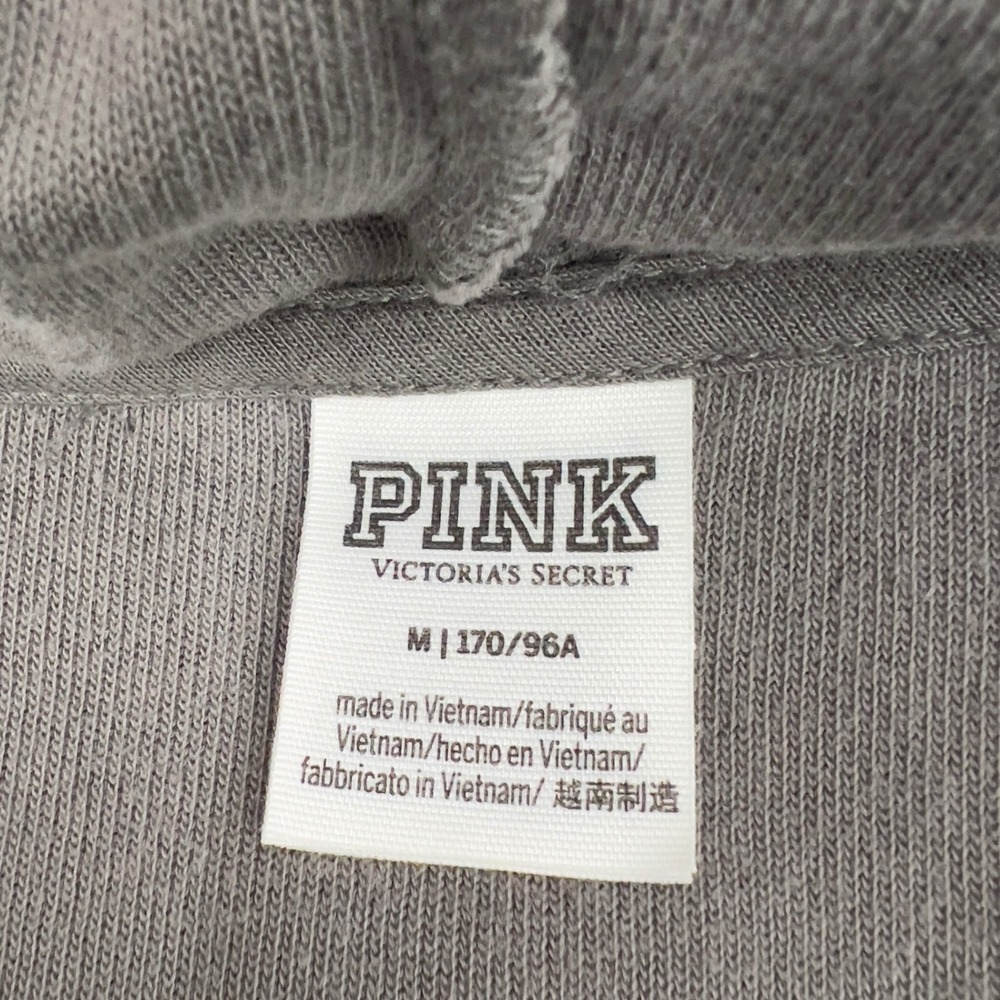 PINK Victoria's Secret Gray Terry Rose Embroidered Hoodie Pullover Womens M cozy - Picture 3 of 4